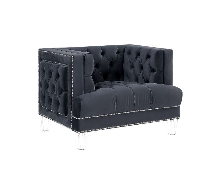 Rich charcoal velvet button tufted modern style chair by Acme
