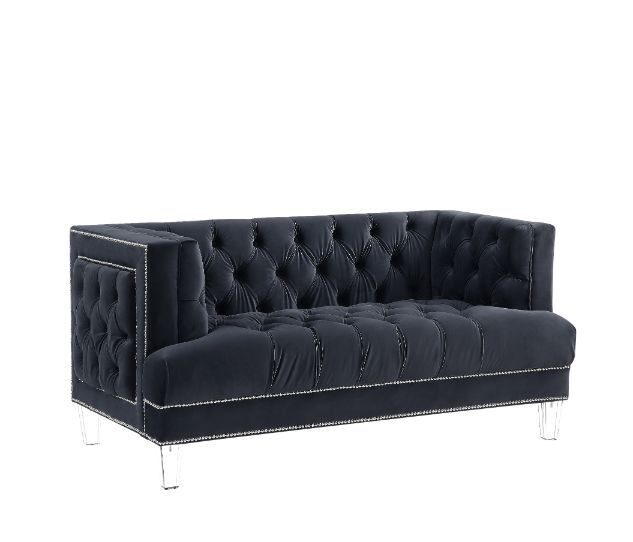 Rich charcoal velvet button tufted modern style loveseat by Acme