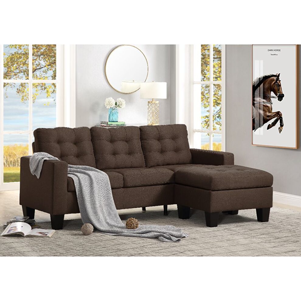 Brown linen reversible sectional sofa by Acme