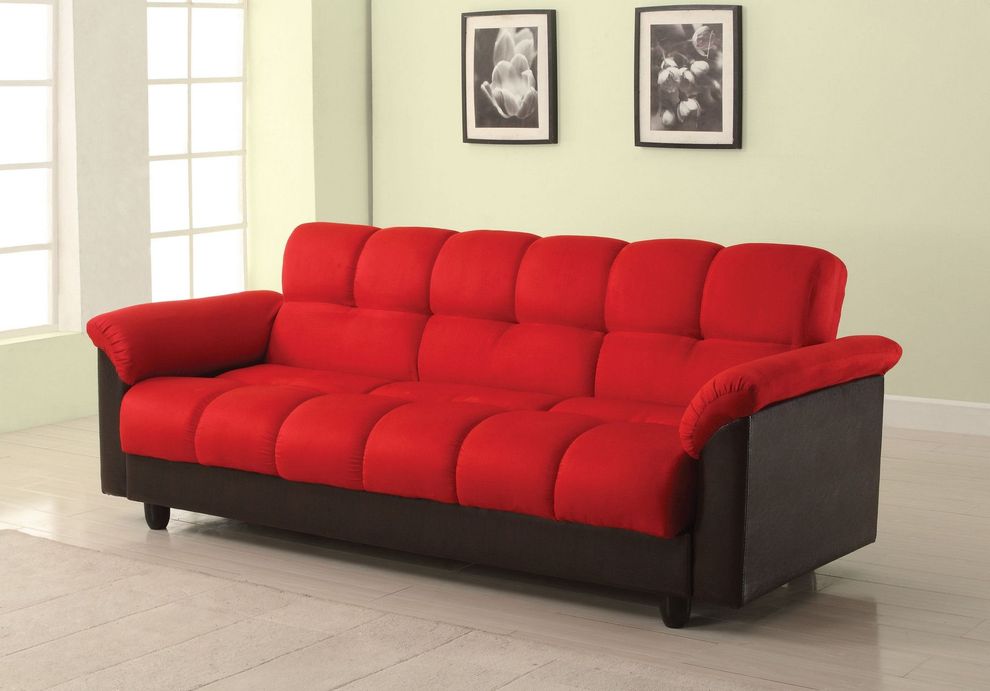 Red microfiber sofa bed w/ storage by Acme