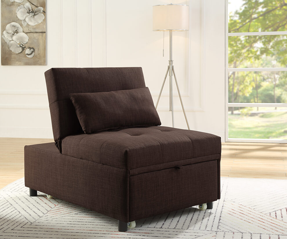 Brown fabric upholstery stylish single sofa bed by Acme