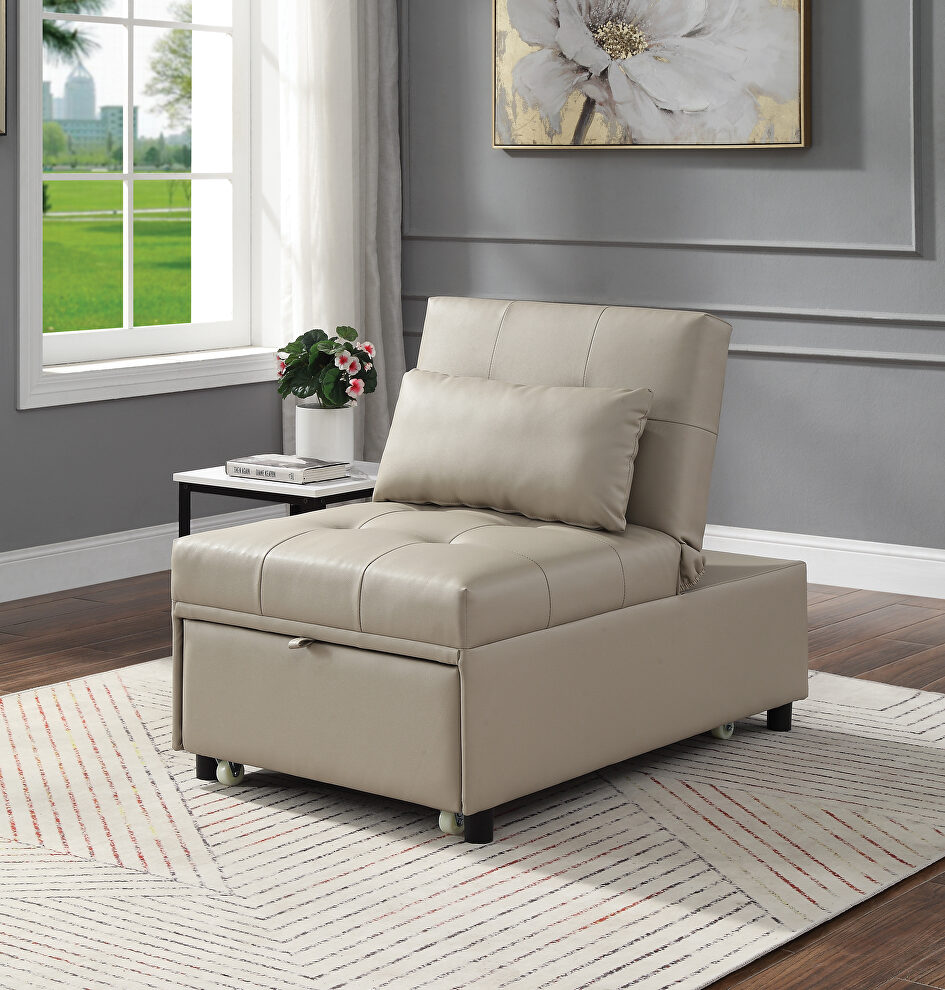 Beige pu upholstery stylish single sofa bed by Acme