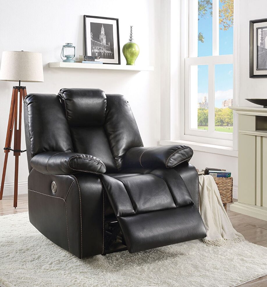 Black leather-aire power recliner chair by Acme