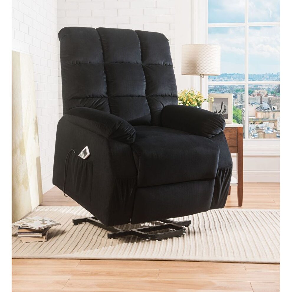Black velvet power lift & massage recliner by Acme