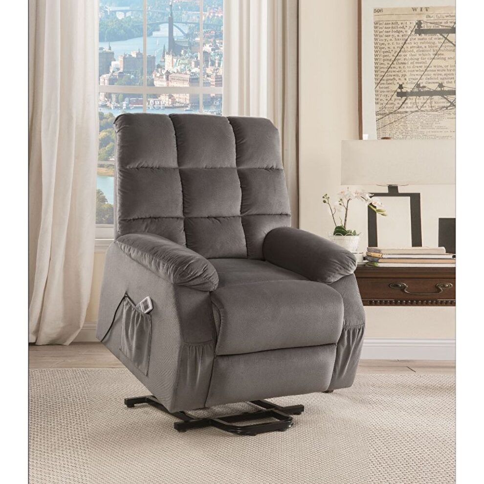 Gray velvet power lift & massage recliner by Acme
