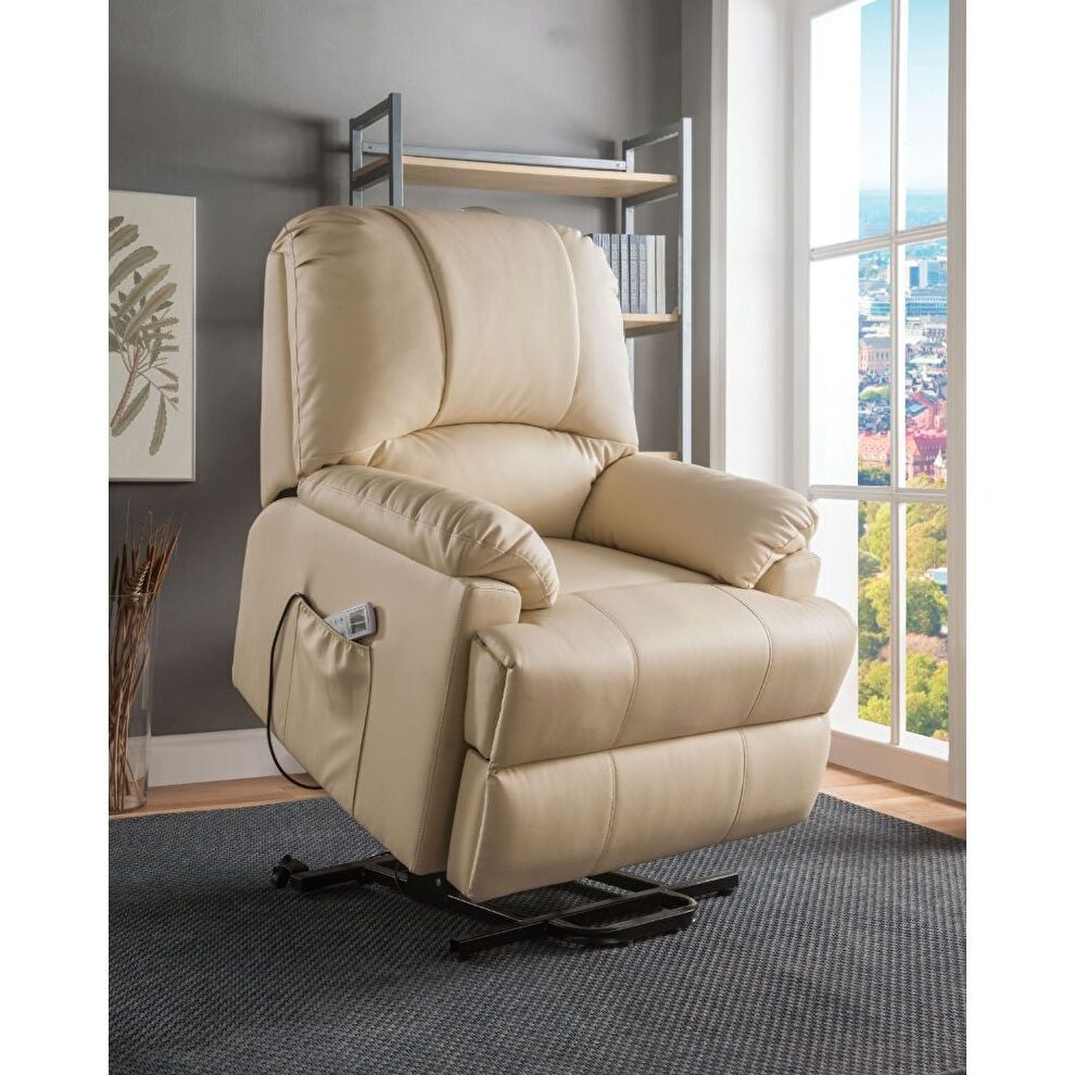 Beige pu massage power recliner by Acme
