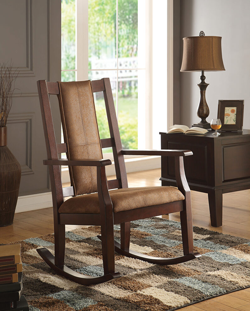 Brown fabric & espresso rocking chair by Acme