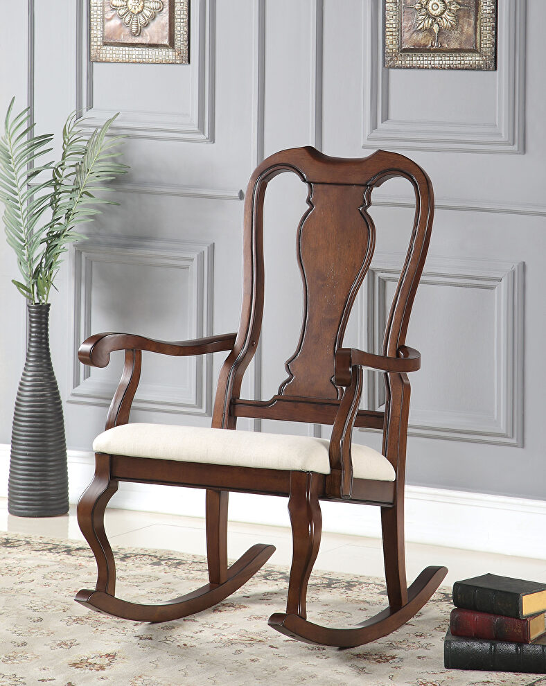 Beige fabric & cherry rocking chair by Acme