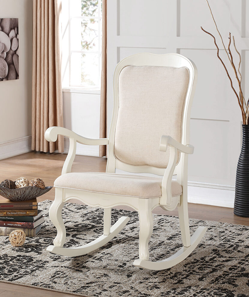 Fabric & antique white rocking chair by Acme