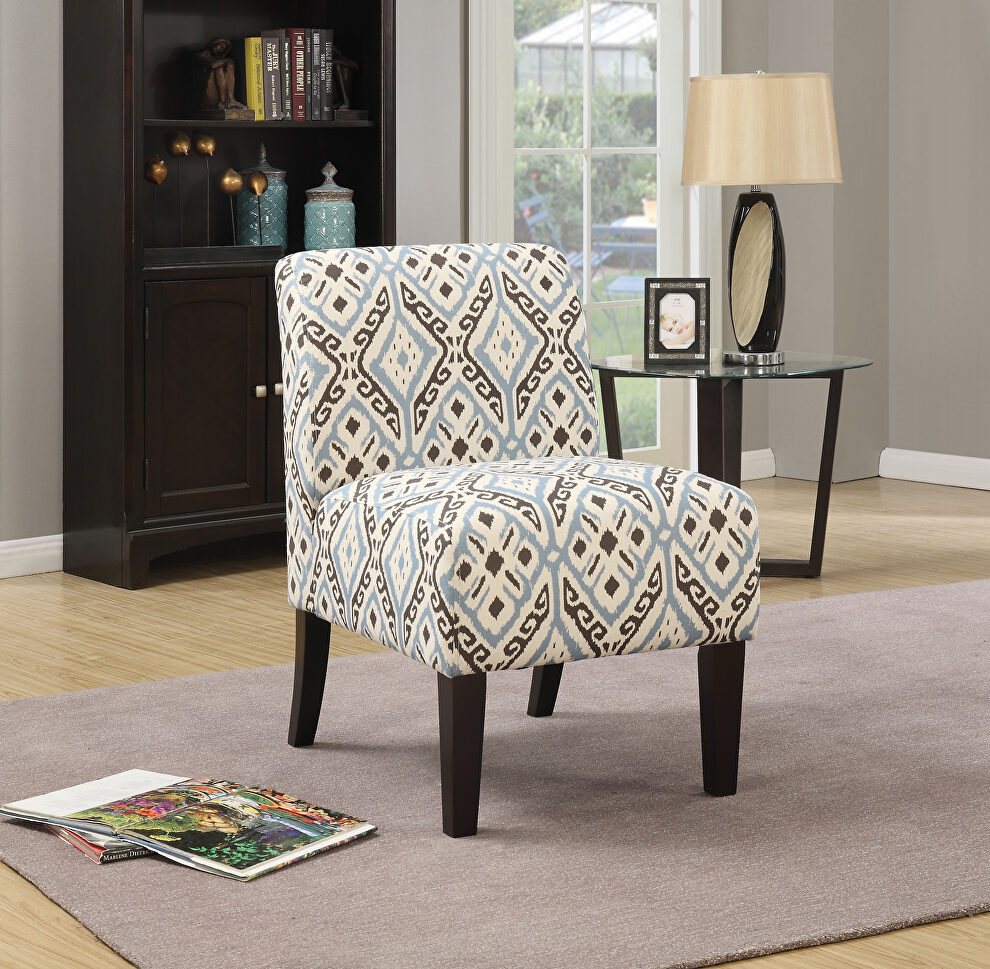 Blue pattern fabric accent chair by Acme