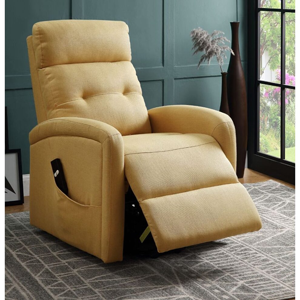 Yellow linen power lift recliner chair by Acme