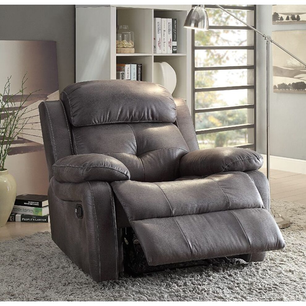 Gray polished microfiber recliner by Acme