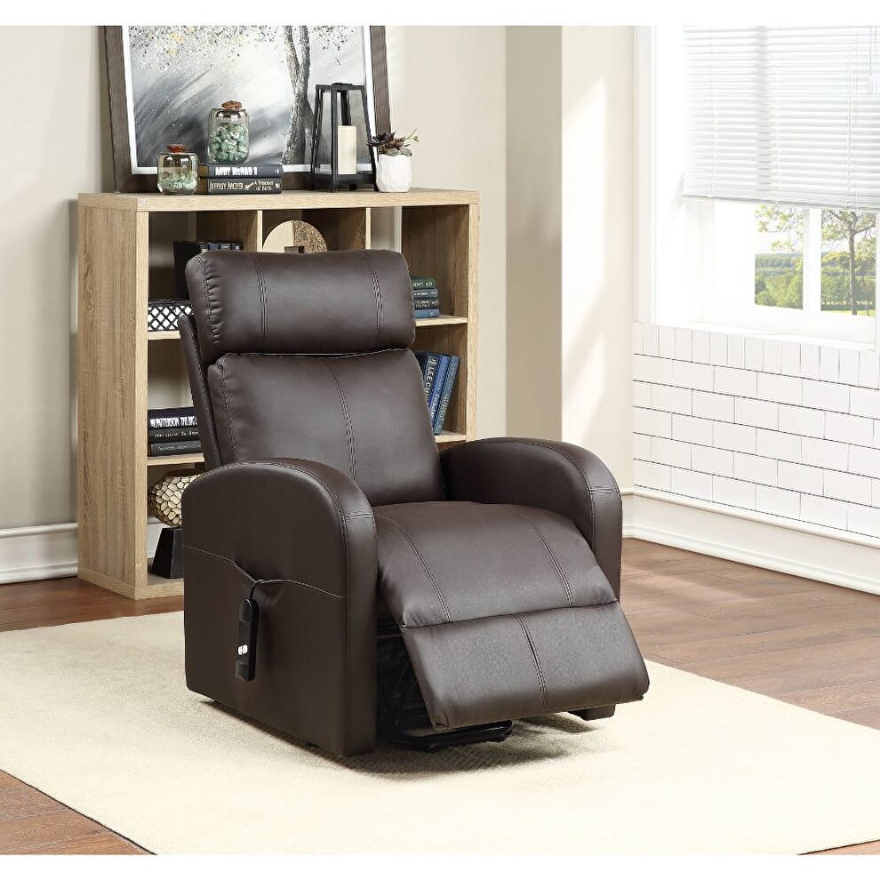 Brown pu recliner power chair by Acme