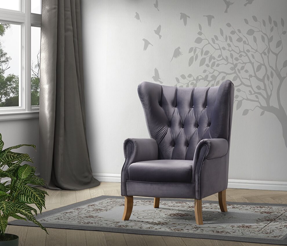 Gray velvet accent chair wingback by Acme