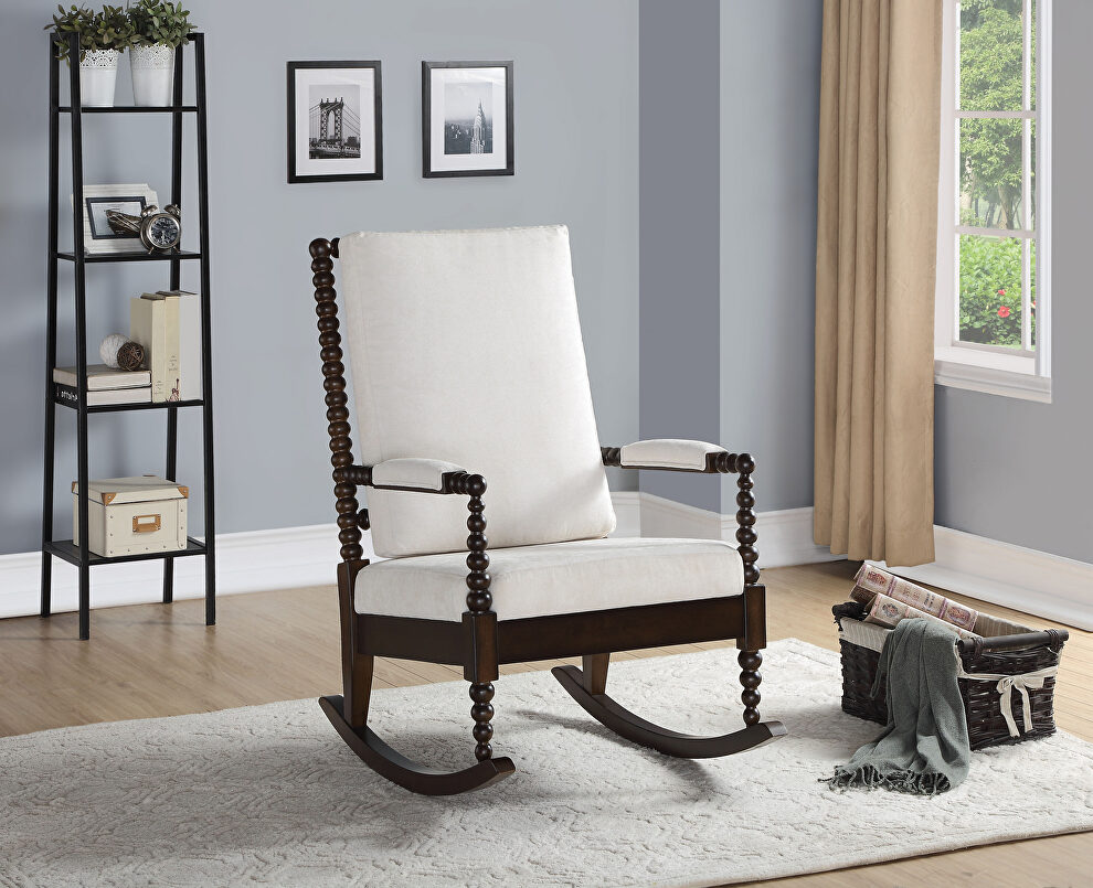Cream fabric & walnut rocking chair by Acme
