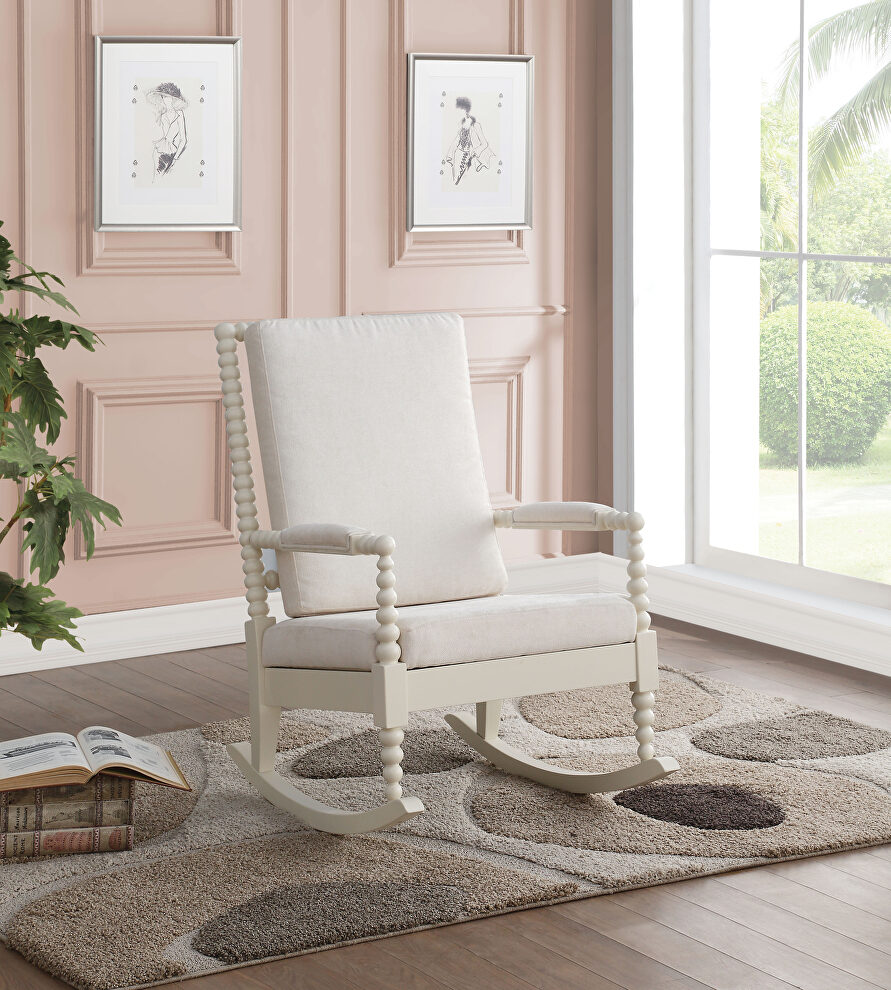 Cream fabric & white rocking chair by Acme