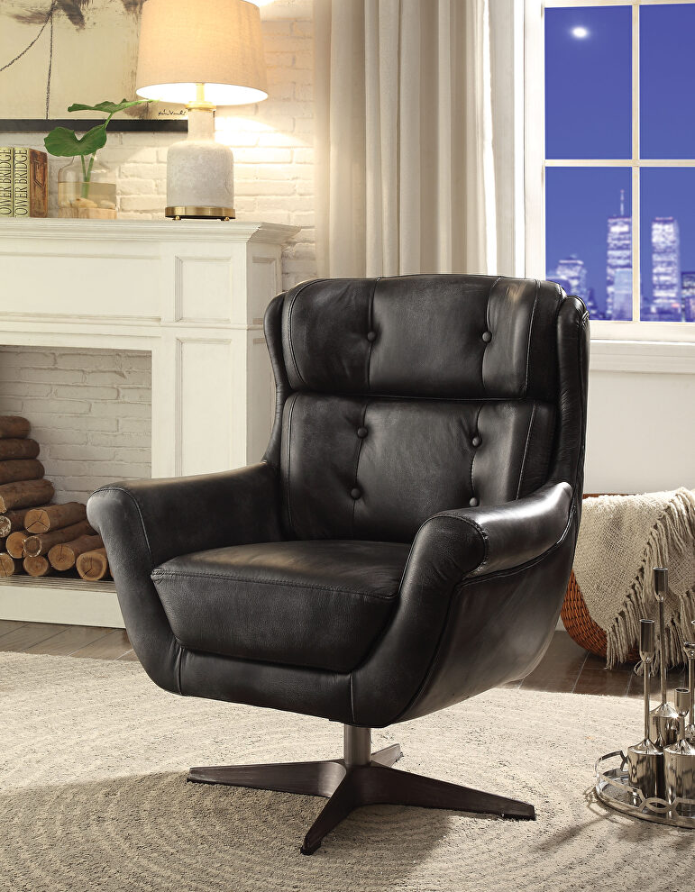 Vintage black top grain leather accent chair by Acme