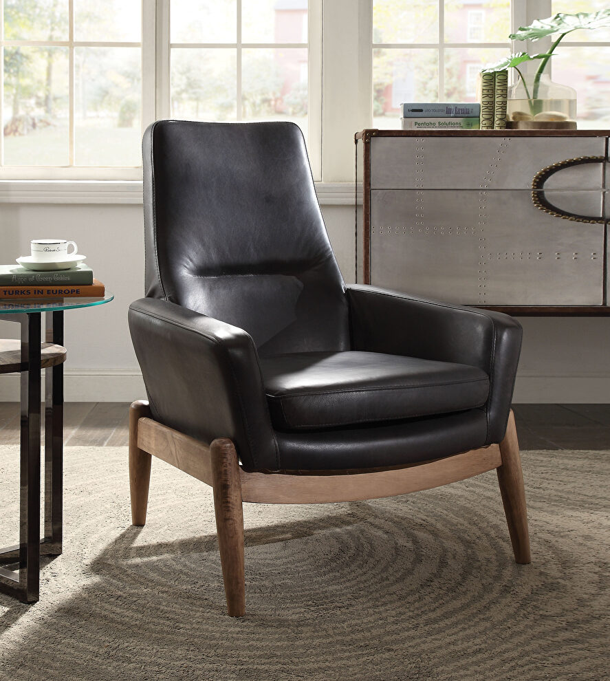 Black top grain leather accent chair by Acme