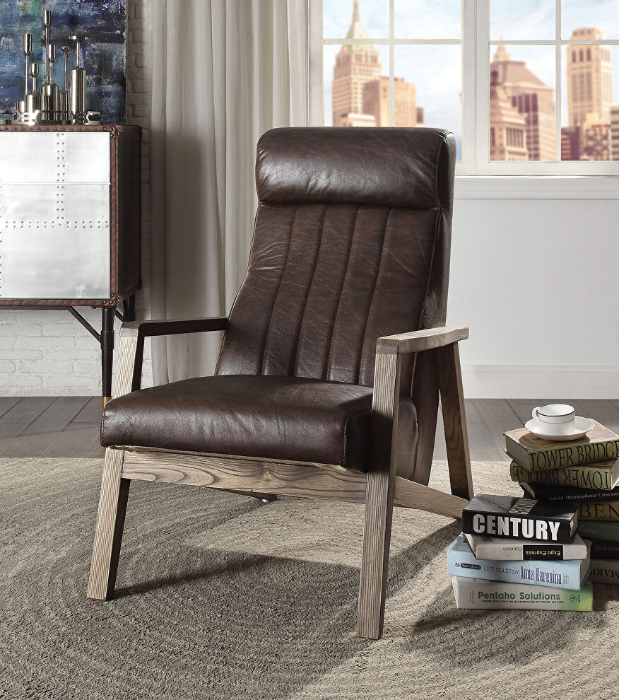Distress chocolate top grain leather accent chair by Acme