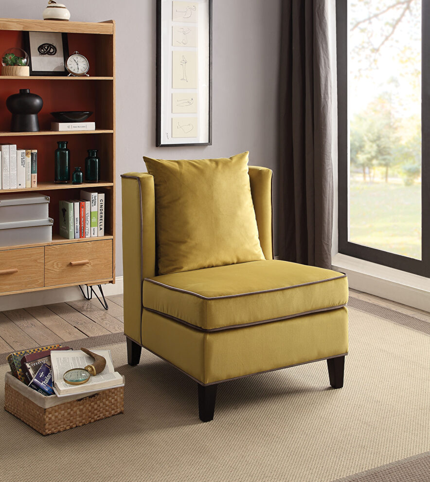 Chartreuse yellow velvet accent chair by Acme