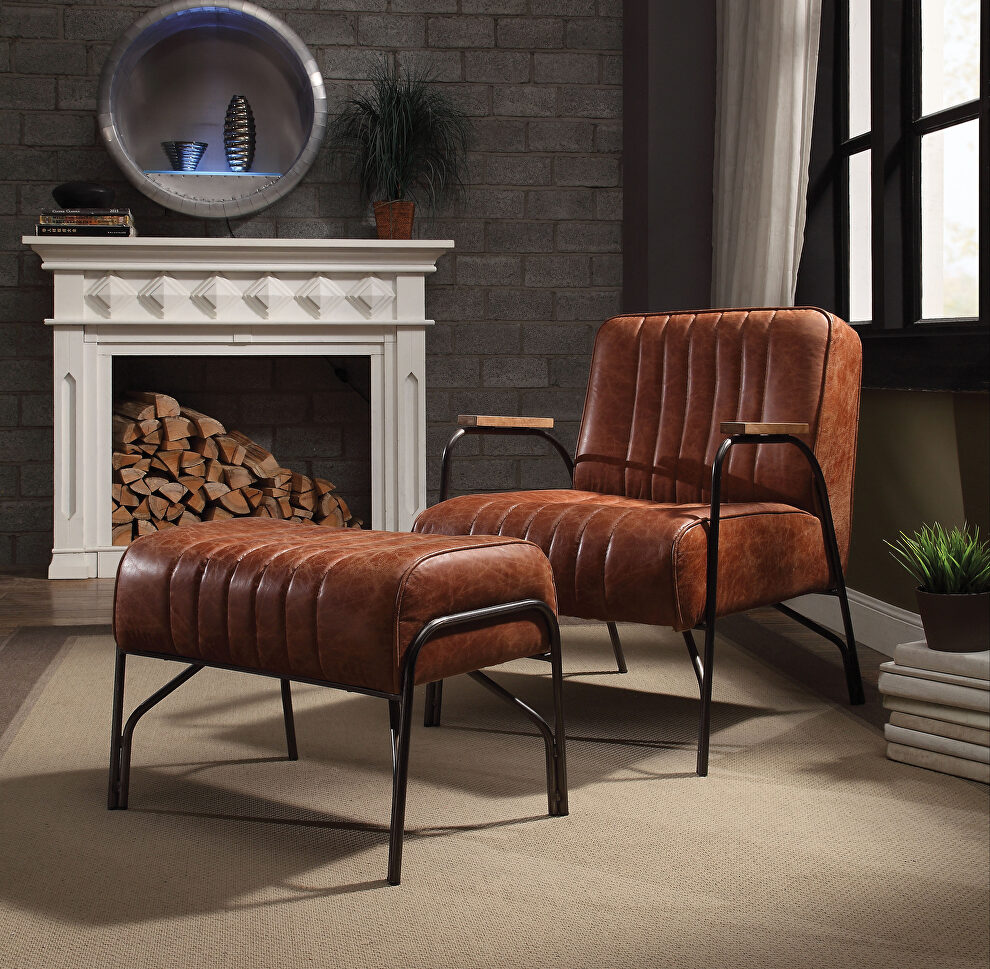Cocoa top grain leather 2pc pack chair & ottoman by Acme