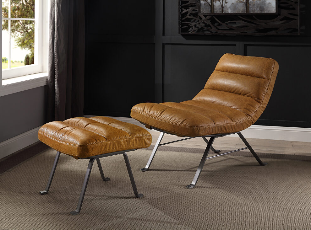 Toffee top grain leather horizontal tufted accent lounge chair by Acme