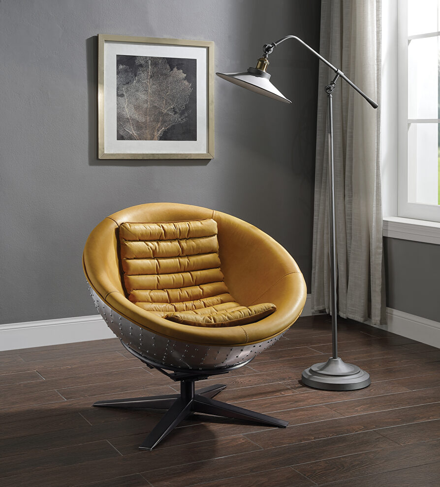 Turmeric top grain leather & aluminum base accent chair by Acme