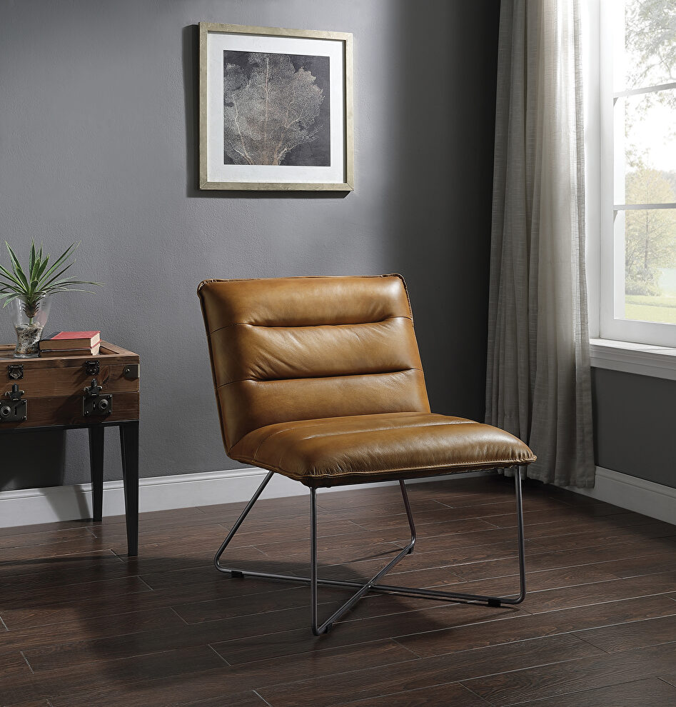 Saddle brown top grain leather armless lounge chair by Acme