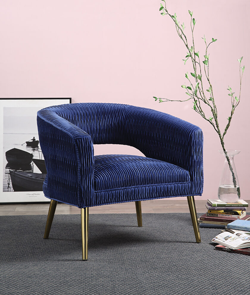 Blue velvet upholstery & gold finish metal legs lounge arm chair by Acme