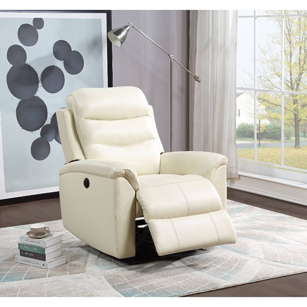 Beige top grain leather match power recliner chair by Acme