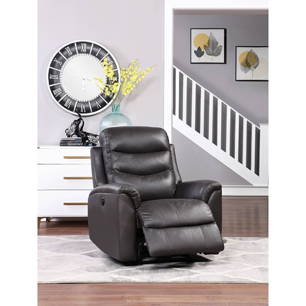 Brown top grain leather match power recliner by Acme