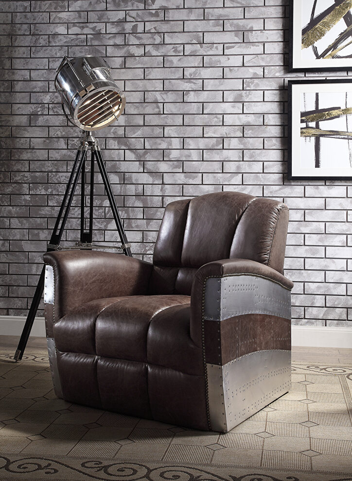 Retro brown top grain leather & aluminum accent chair by Acme