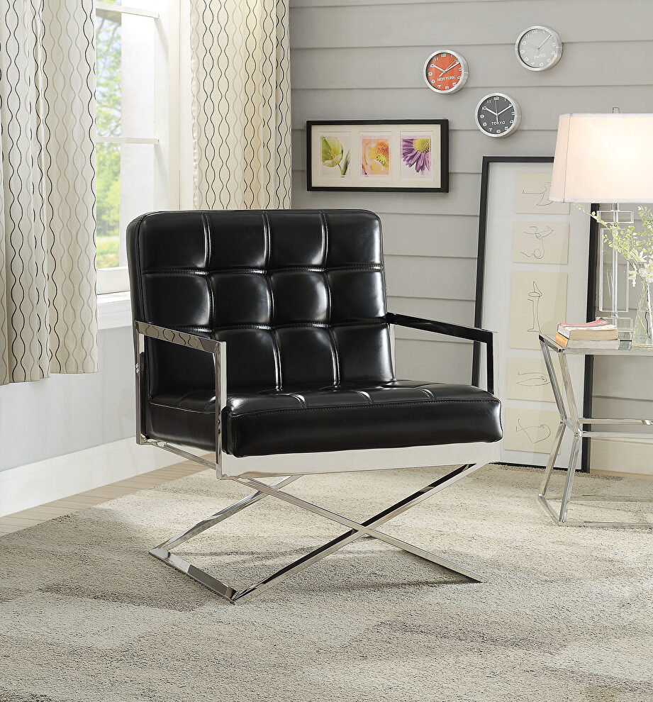 Black pu & stainless steel accent chair by Acme