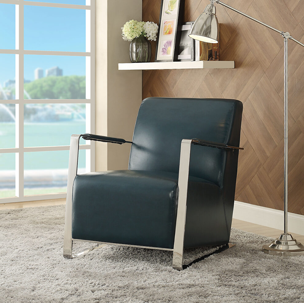 Teal pu & stainless steel accent chair by Acme