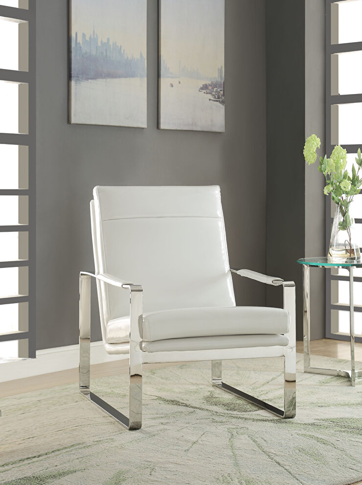 White pu leather & stainless steel accent chair by Acme