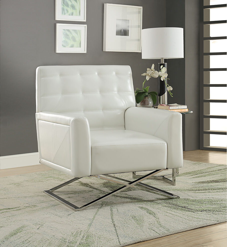 White pu & stainless steel accent chair by Acme
