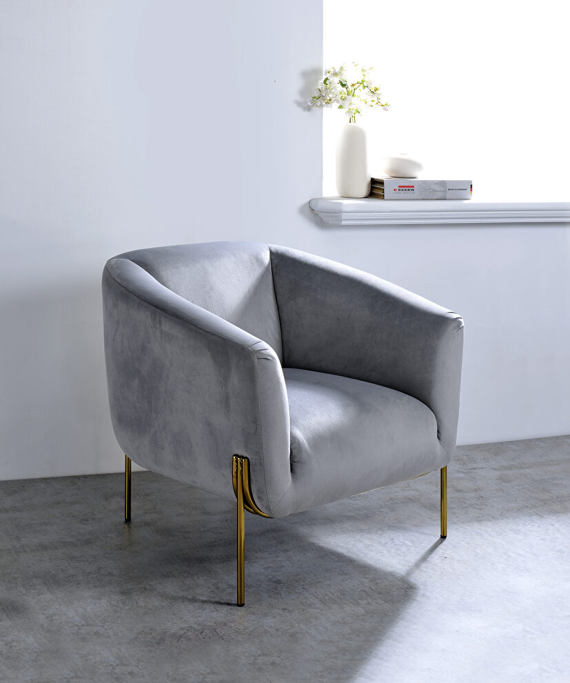 Gray velvet & gold accent legs chair by Acme