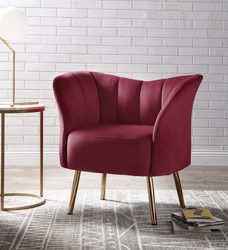 Burgundy velvet & gold accent chair by Acme