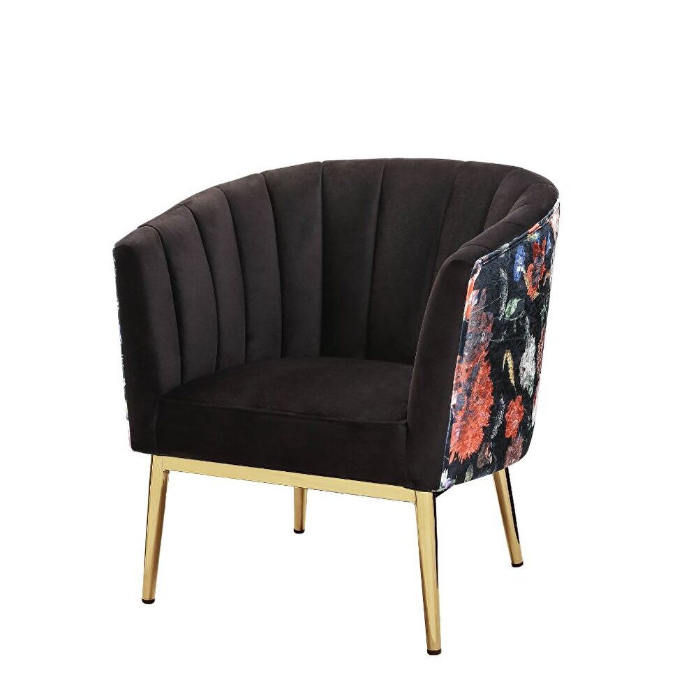 Black velvet & gold accent chair by Acme
