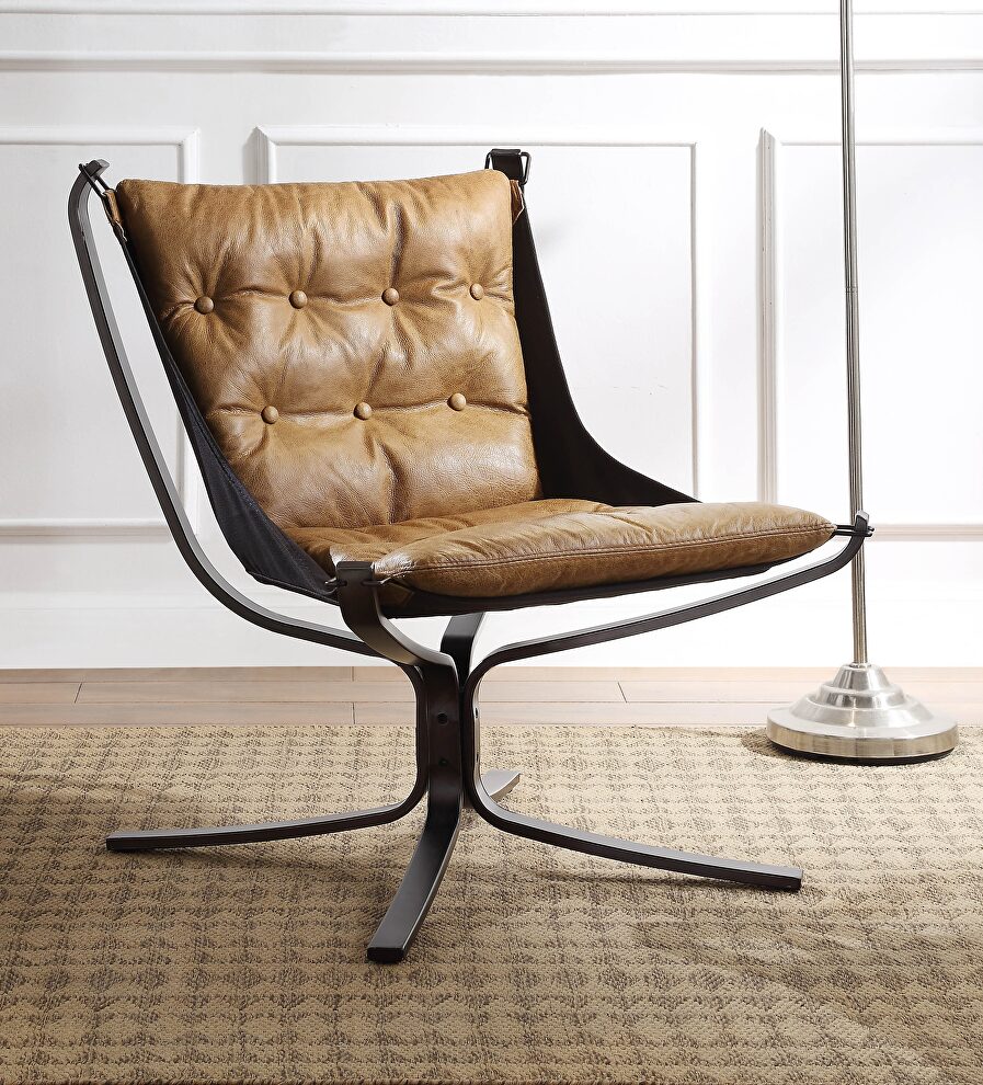 Coffee top grain leather accent chair by Acme