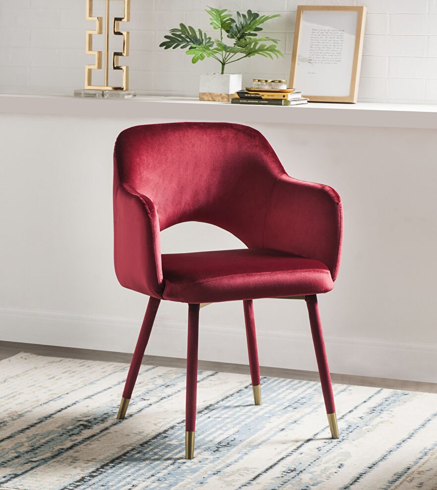 Bordeaux-red velvet & gold accent chair by Acme