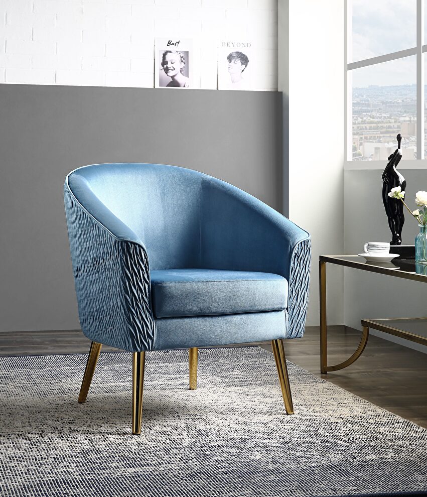 Blue velvet & gold accent chair by Acme