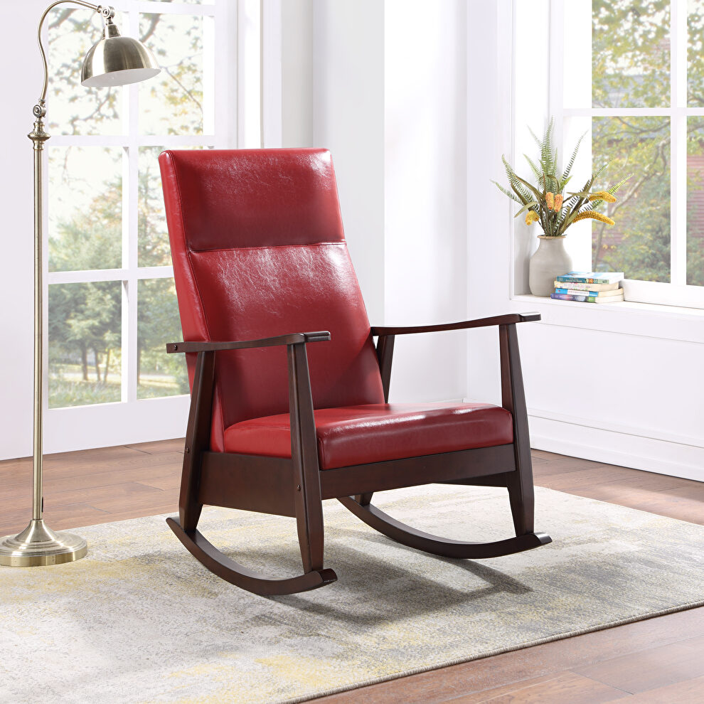 Red pu & espresso finish rocking chair by Acme