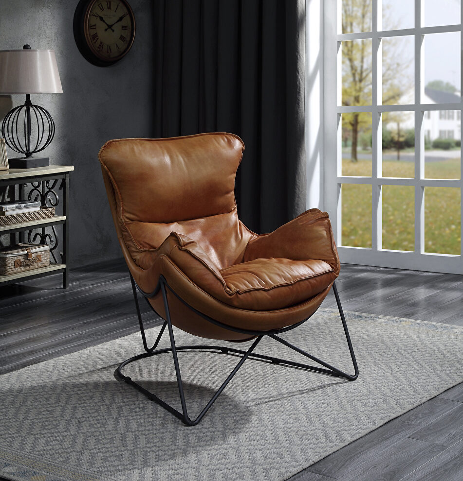 Aperol top grain leather & black finish metal frame accent chair by Acme