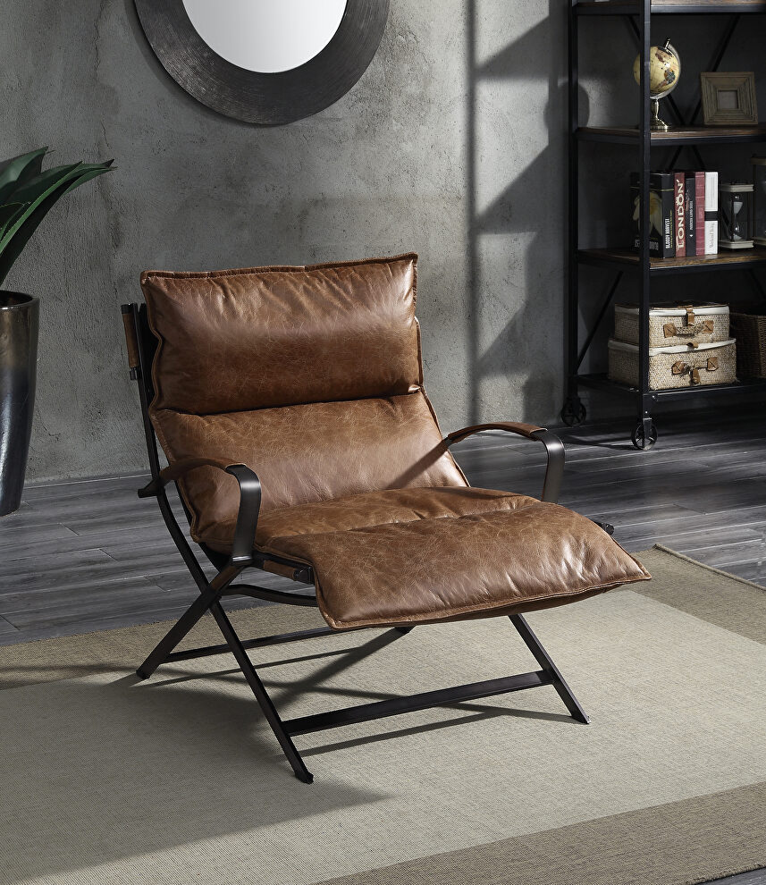 Cocoa top grain leather & matt iron finish base accent chair by Acme