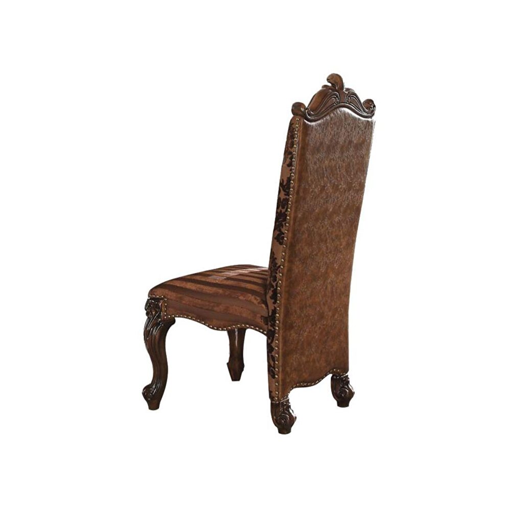 2-tone light brown pu/fabric & cherry oak side chair by Acme