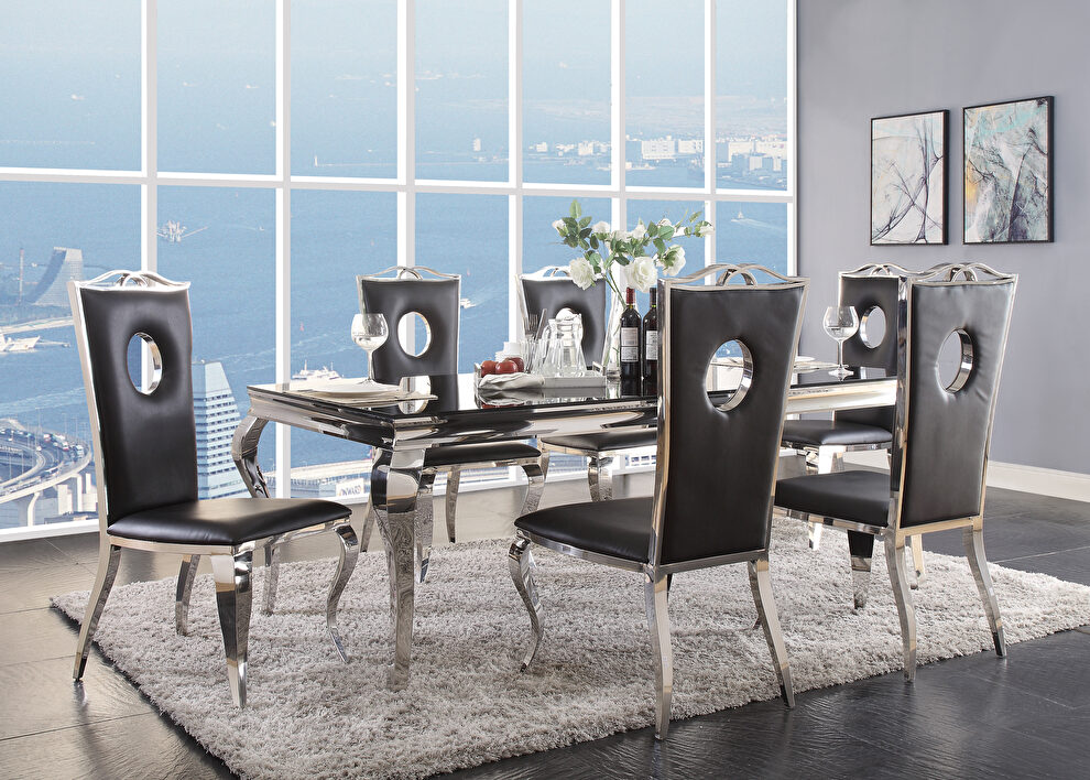 Stainless steel & black glass dining table by Acme