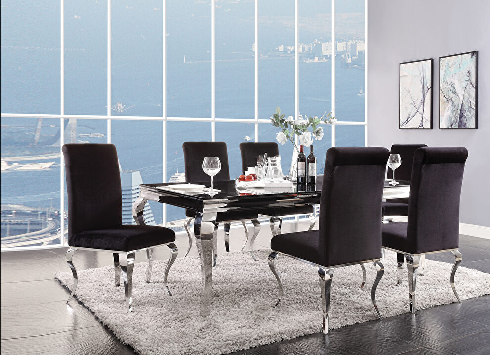 Black glass top / stainless steel dining table by Acme