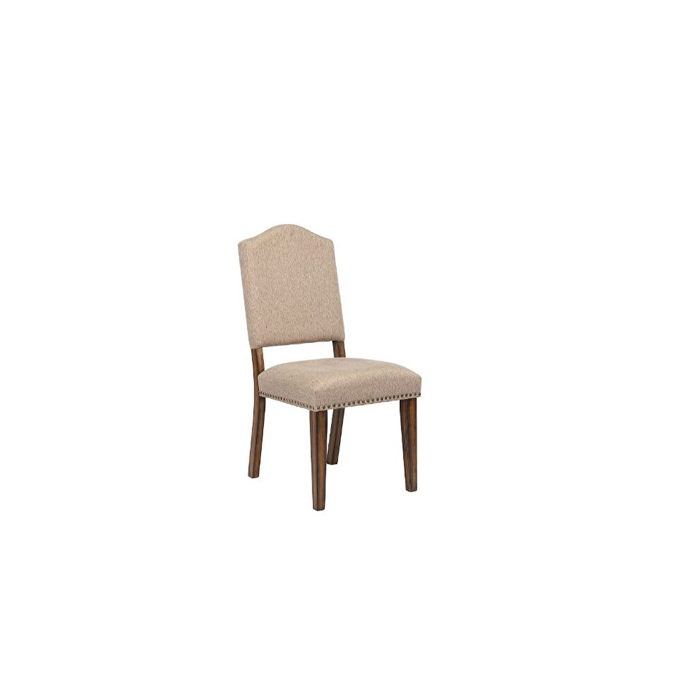 Khaki linen & antique oak finish side chair by Acme