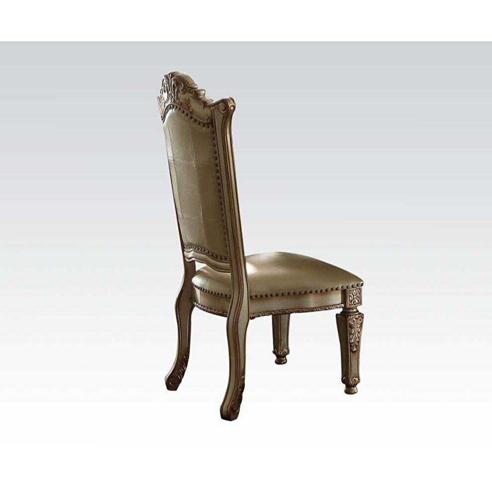 Bone pu & gold patina side chair by Acme